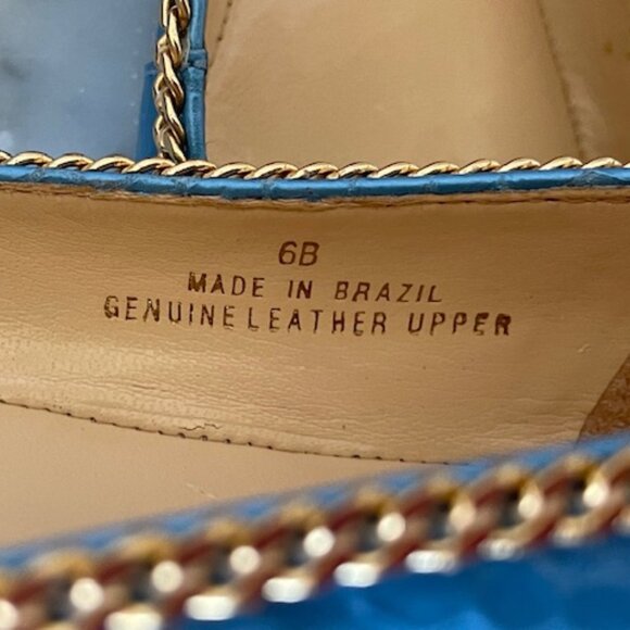 TALBOTS Snakeskin Embossed Blue Leather Braided Accent Chain Flats 6B - Picture 7 of 14